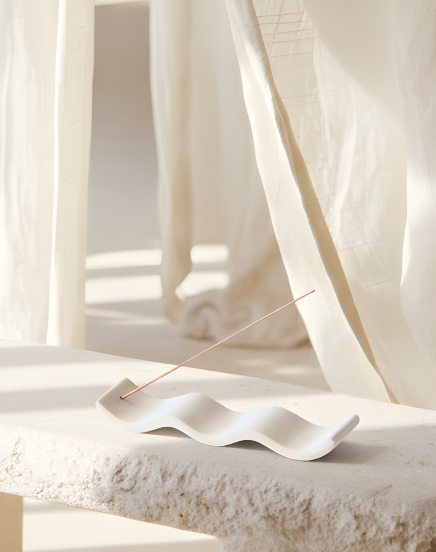 Home and Decor Minimalistic Ripple Incense Stick Holder White Product Photo