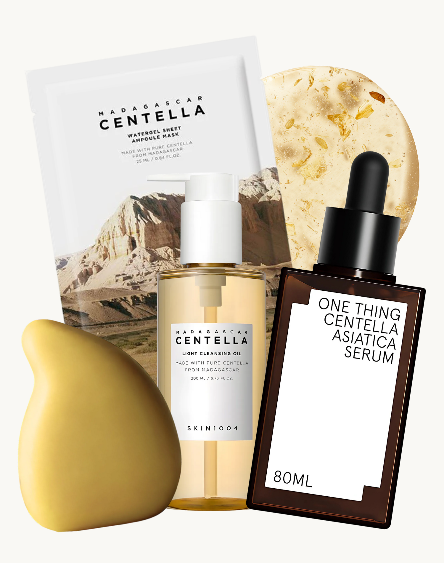 Korean Skincare One Thing Centella Asiatica CICA Serum ReSaltz GUA SHA Grapefruit Cleansing Soap Bar Skin1004 Madagascar CICA Cleansing Oil Madagascar CICA Watergel Ampoule Sheet Mask for Evening Skincare Beauty Ritual Routine Bundle Kit Set Collection Product Photo