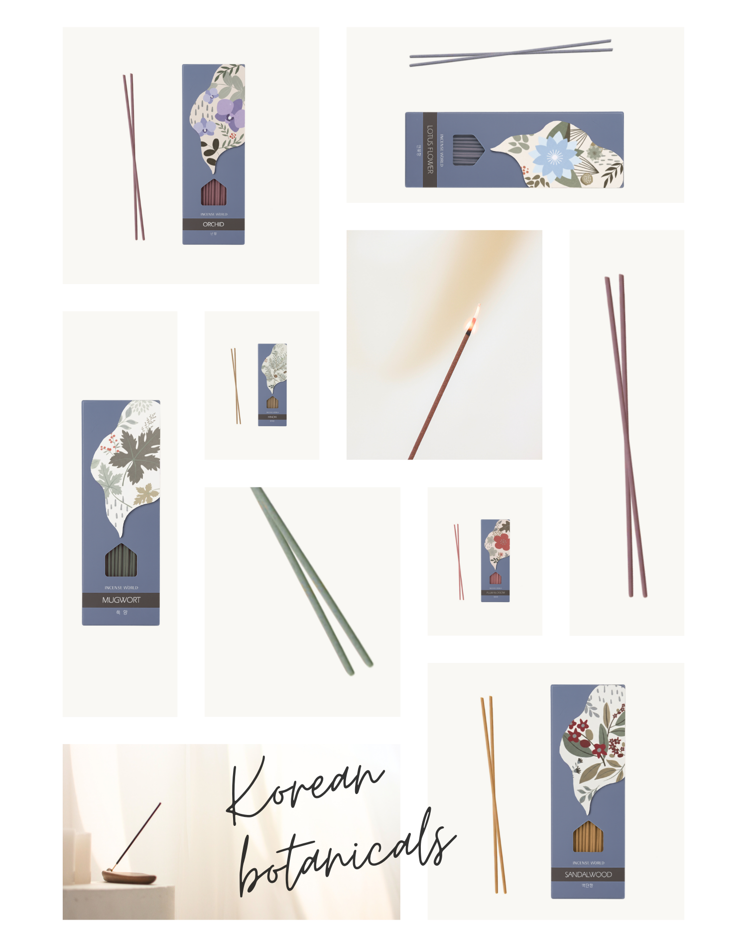 Korean Home and Decor Incense World Traditional Botanical Incense Product Photo Collection