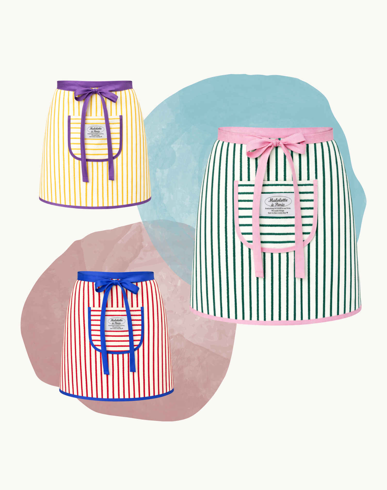 Korean Home and Decor Malolotte 100% Cotton Handmade Terry Stripe Half Waist Apron Collage