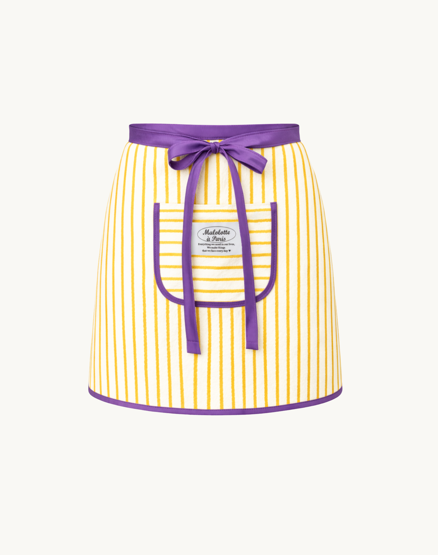 Korean Home and Decor Malolotte 100% Cotton Handmade Terry Stripe Half Waist Apron Yellow Front